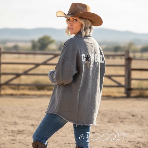 FANTASTIC FAWN grey cowgirl plain front, embellished back, button front top S - Picture 1 of 8